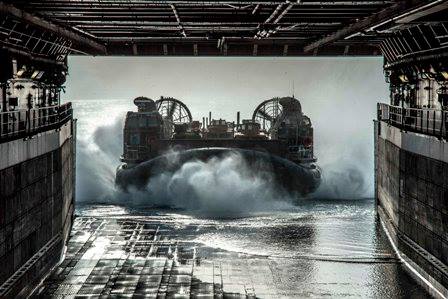 United States Military troop transport vessel returning to ship.